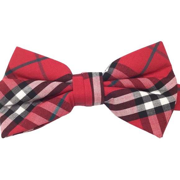 Men’s New Check Red Plaid Pre-Tied Bow Tie - Picture 1 of 1
